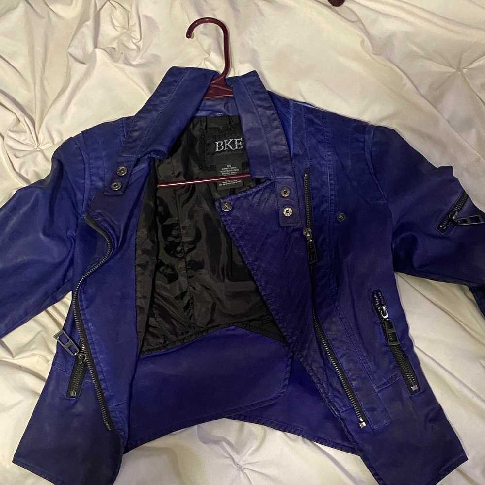 BKE Women's Vibrant Blue Leather Jacket